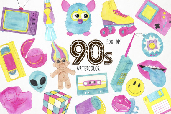 Download Watercolor 90s Clipart, Retro Clipart - Art Collection