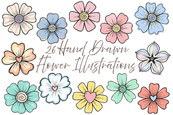 Download 26 Hand Drawn Pastel Flower Clipart - Art Collection