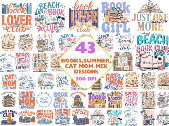 Download Books,Summer,Cat and Mom Mix Designs PNG - Summer Collection