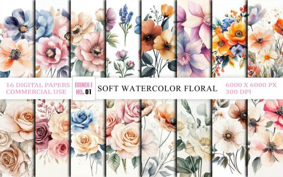 Download Soft Watercolor Floral Clipart Bundle - Art Collection
