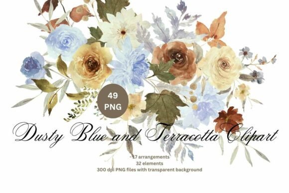 Download Blue and Terracotta Flowers Clipart PNG - Art Collection