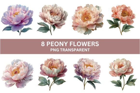 Download 8 Elegant Peony Flower Clipart Set - Art Collection