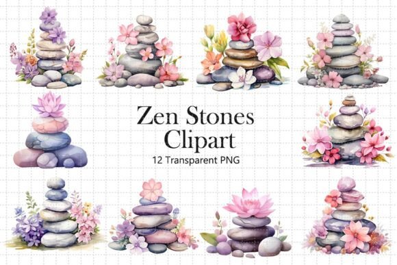 Download Zen Stones Watercolor Clipart Bundle - Art Collection