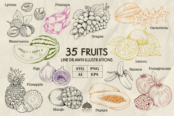 Download Fruits Line Art Svg PNg Eps - Art Collection
