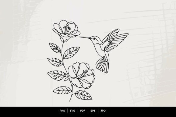Download Hummingbird Floral Line Art SVG - Art Collection