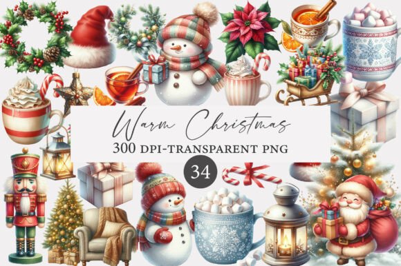 Download Watercolor Warm Christmas Clipart Bundle - Art Collection