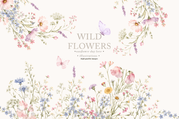 Download Wildflowers Butterflies Frame Clipart - Art Collection