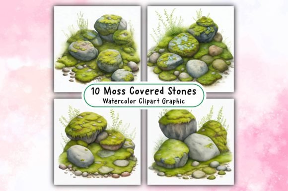 Download Moss Covered Stones Watercolor Clipart - Art Collection
