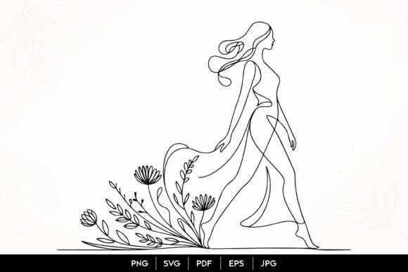 Download Elegant Floral Woman Line Art SVG - Art Collection
