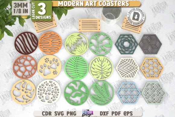 Download Modern Art Coasters Laser Cut Bundle - Art Collection