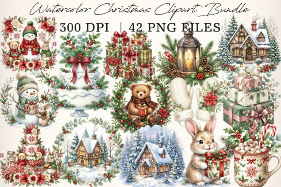 Download Watercolor Christmas Clipart Bundle - Art Collection