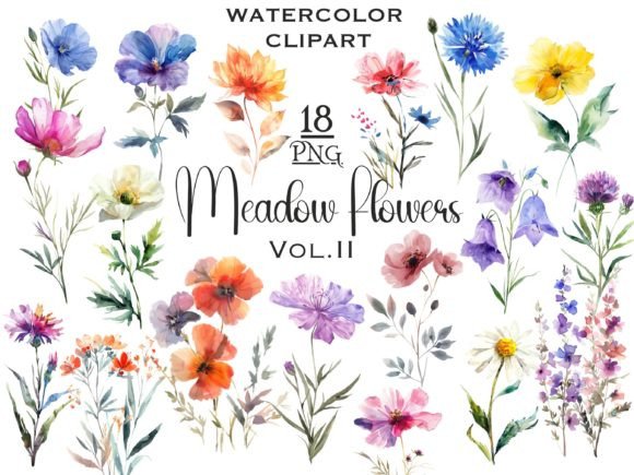 Download Meadow Wildflowers Watercolor Clipart V2 - Art Collection