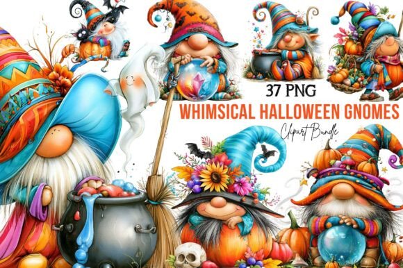 Download Whimsical Halloween Gnomes Clipart Set - Art Collection