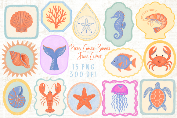 Download Preppy Coastal Summer Frame Clipart PNG - Art Collection