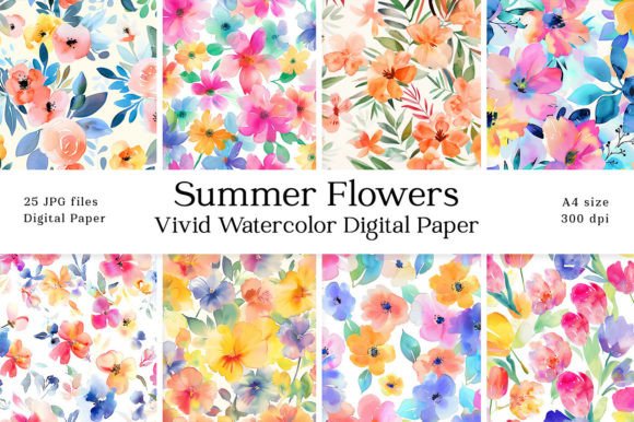 Download Summer Flowers Watercolor Digital Paper - Summer Collection