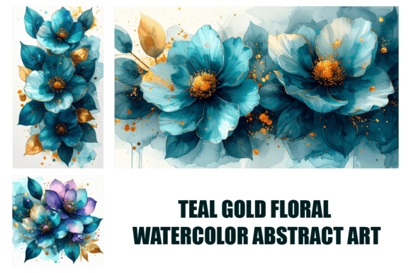 Download Teal Gold Floral Watercolor Abstract Art - Art Collection
