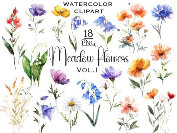 Download Meadow Wildflowers Watercolor Clipart V1 - Art Collection
