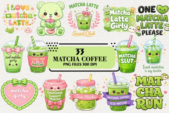 Download Kawaii Matcha Coffee Clipart Bundle - Art Collection