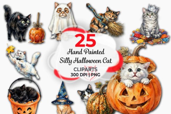 Download Hand Painted Silly Halloween Cat Clipart - Art Collection