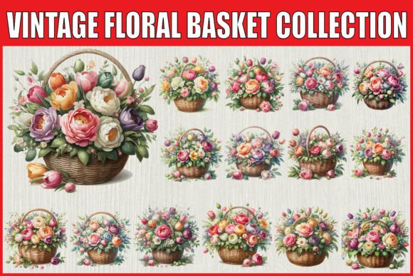Download Vintage Floral Basket Clipart Set - Art Collection