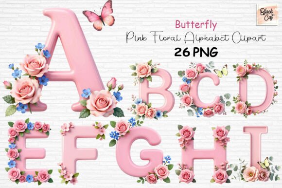 Download Butterfly Pink Floral Alphabet Clipart - Art Collection