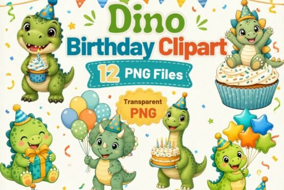 Download Dino Birthday Clipart PNG, 12 Cute Dinos - Art Collection