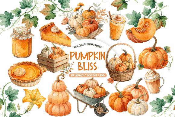 Download Watercolor Pumpkin &amp; Floral Clipart - Art Collection