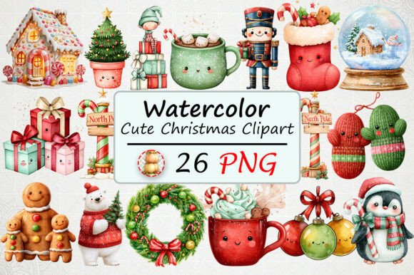 Download Watercolor Cute Christmas Clipart - Art Collection