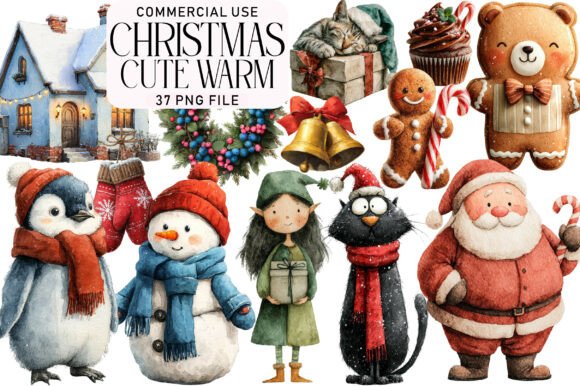 Download Watercolor Cute Warm Christmas Clipart - Art Collection